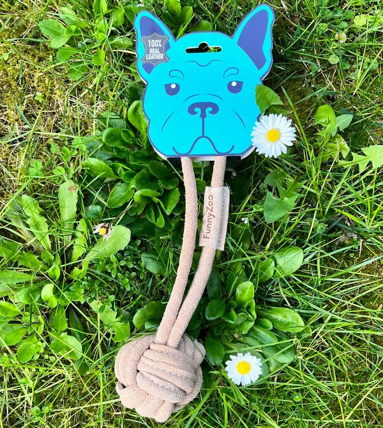 Funny Zoo Suede Ball with Rope - Dog Toy