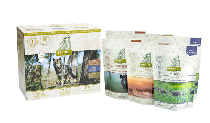 Isegrim Multipack Monoprotein. 2x wild boar 2x horse 2x turkey